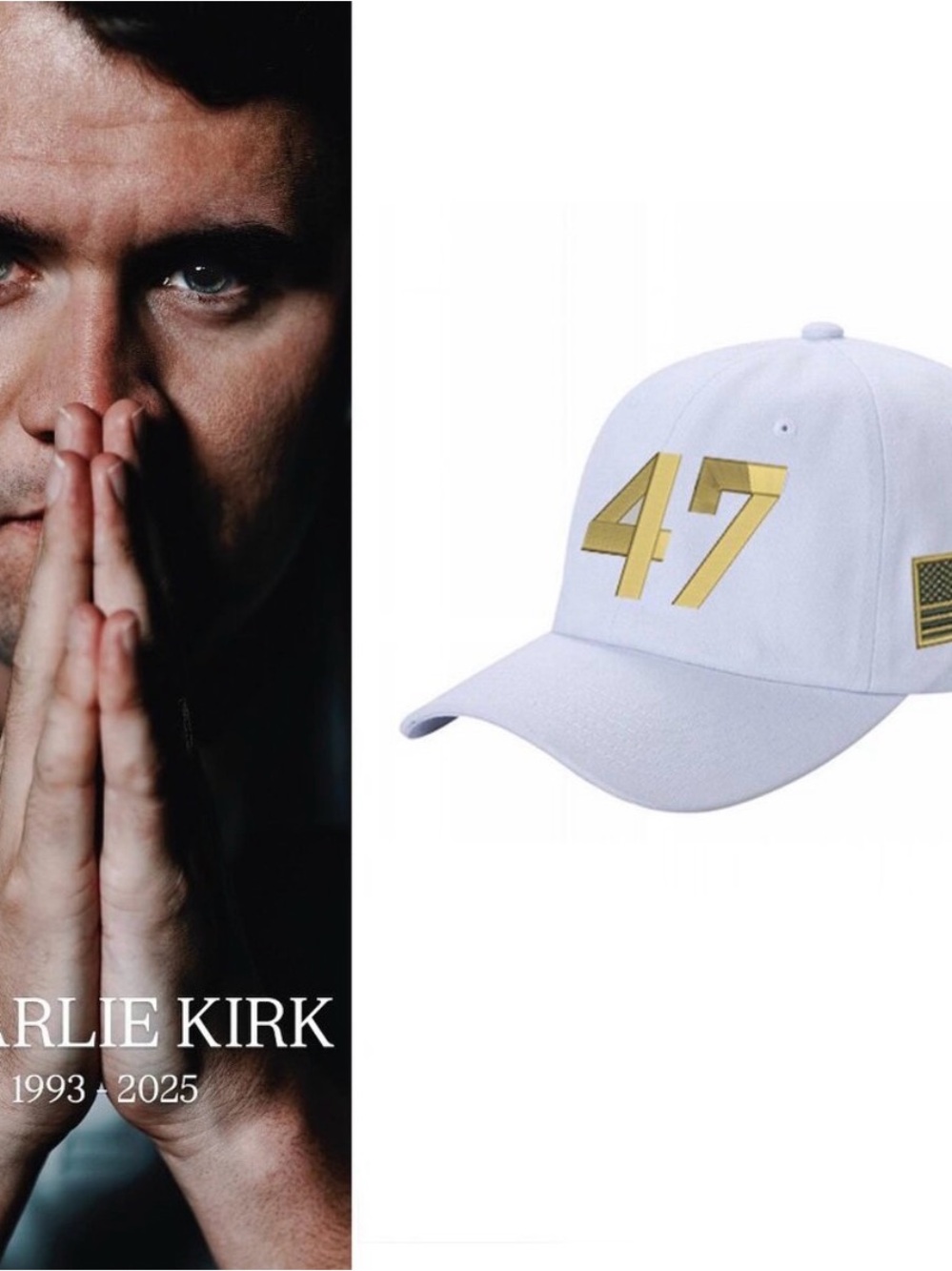 Charlie Kirk TPUSA Cap with Gold '47' Accent